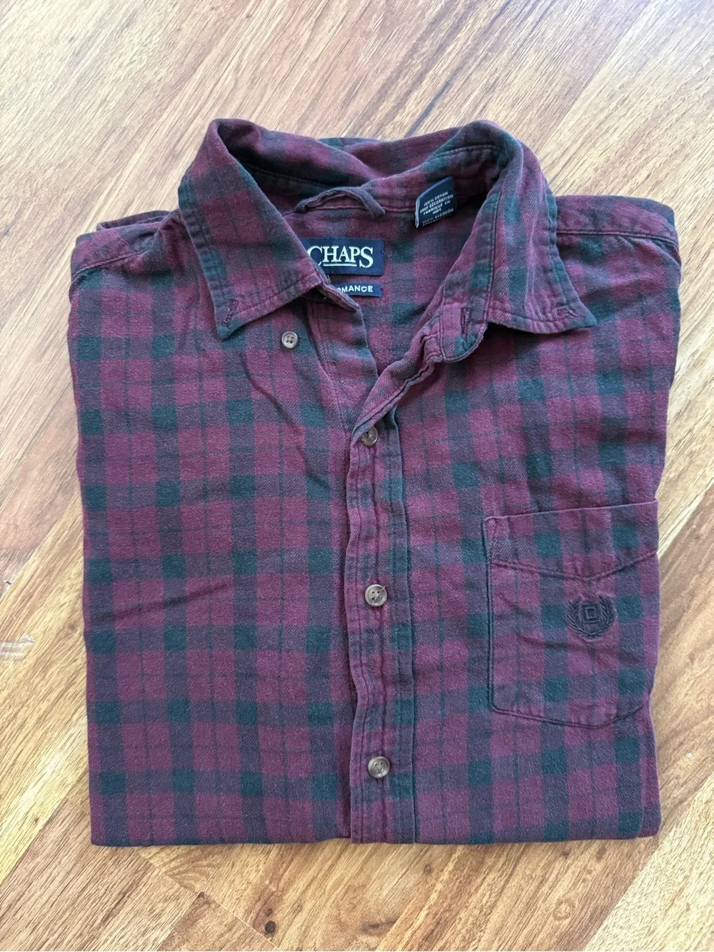 Chaps Men’s Maroon and Black Plaid Button-Down Shirt